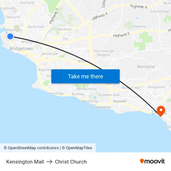 Kensington Mall to Christ Church map