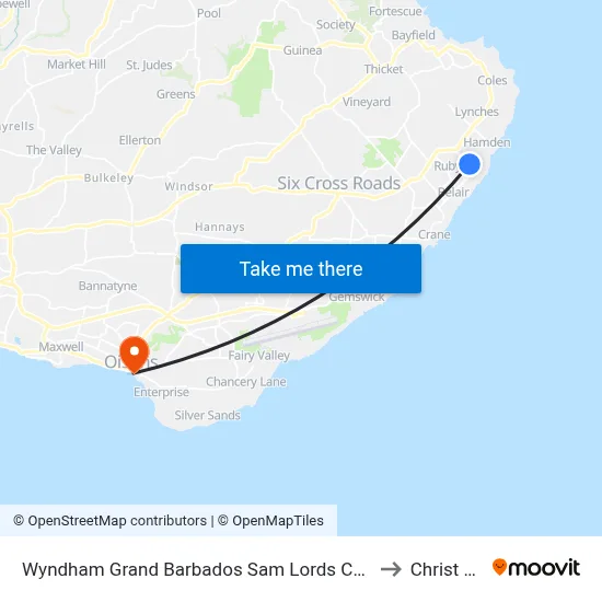 Wyndham Grand Barbados Sam Lords Castle All Inclusive Resort to Christ Church map