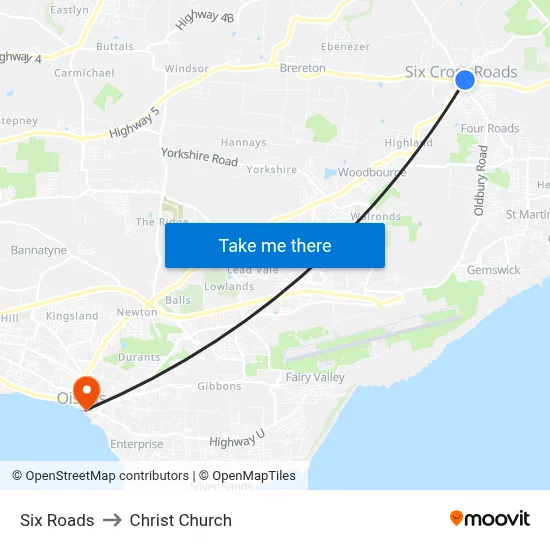 Six Roads to Christ Church map