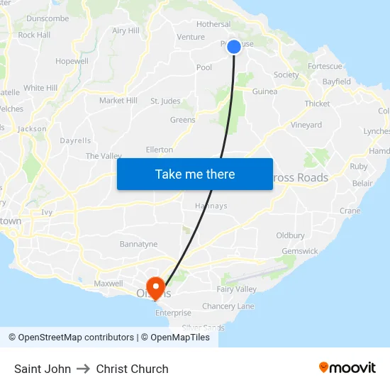 Saint John to Christ Church map