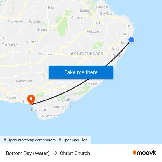 Bottom Bay (Water) to Christ Church map