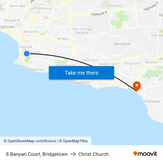 8 Banyan Court, Bridgetown to Christ Church map