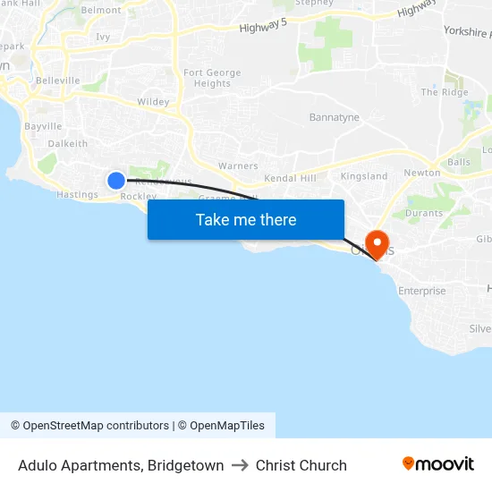 Adulo Apartments, Bridgetown to Christ Church map