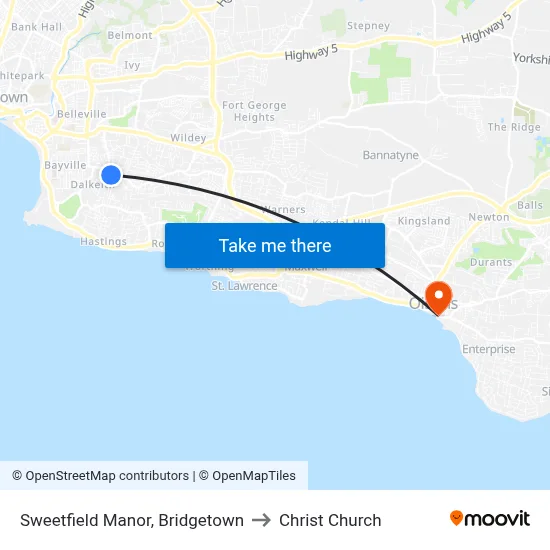 Sweetfield Manor, Bridgetown to Christ Church map