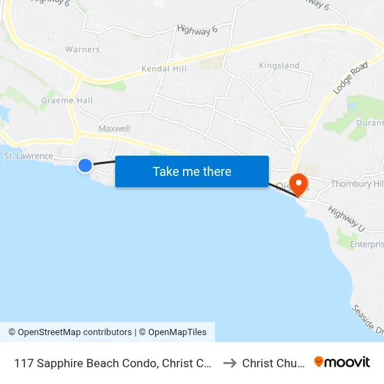 117 Sapphire Beach Condo, Christ Church to Christ Church map