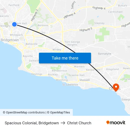 Spacious Colonial, Bridgetown to Christ Church map