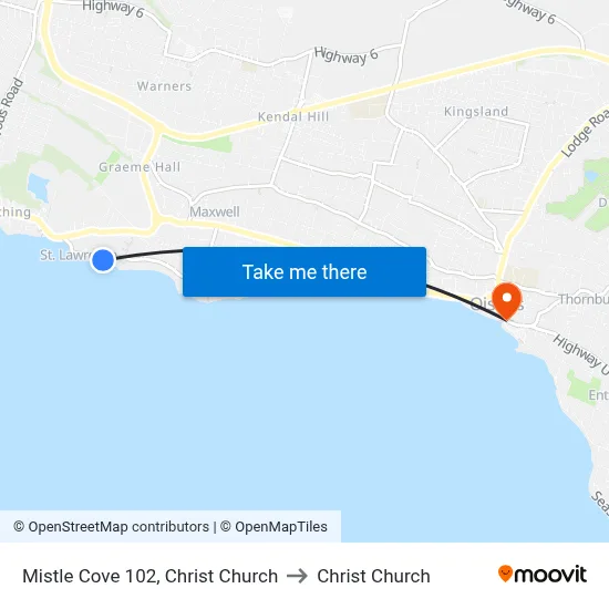 Mistle Cove 102, Christ Church to Christ Church map