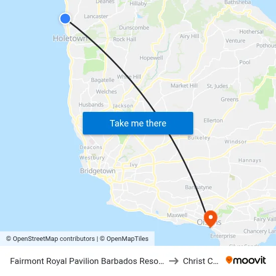 Fairmont Royal Pavilion Barbados Resort, Saint James to Christ Church map