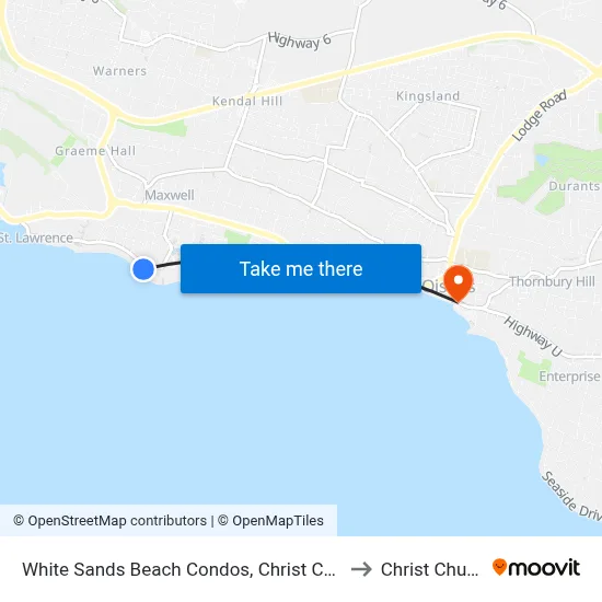 White Sands Beach Condos, Christ Church to Christ Church map