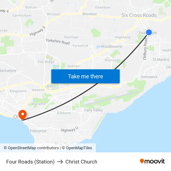 Four Roads (Station) to Christ Church map