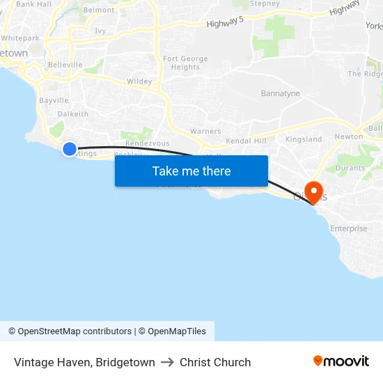 Vintage Haven, Bridgetown to Christ Church map