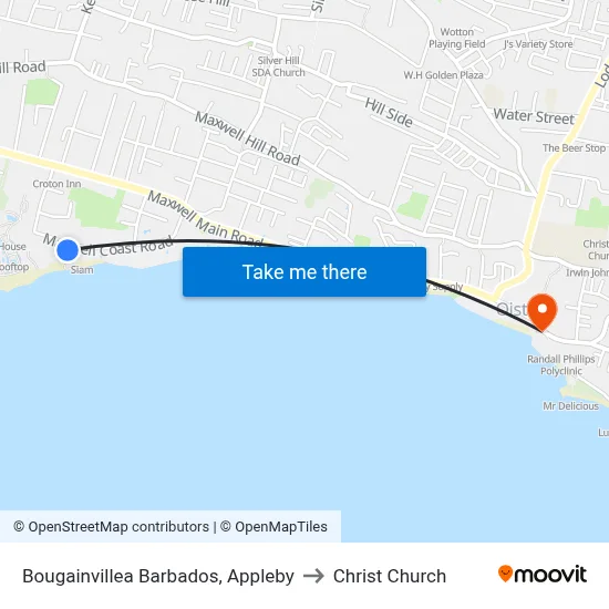 Bougainvillea Barbados, Appleby to Christ Church map