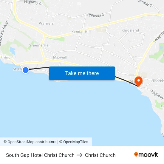 South Gap Hotel Christ Church to Christ Church map