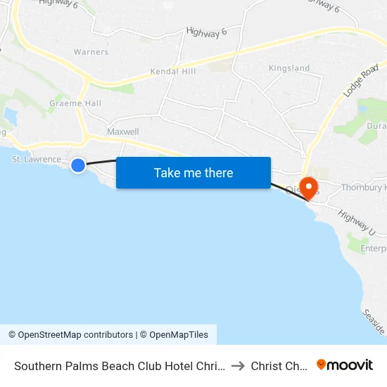 Southern Palms Beach Club Hotel Christ Church to Christ Church map