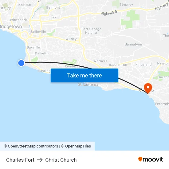 Charles Fort to Christ Church map