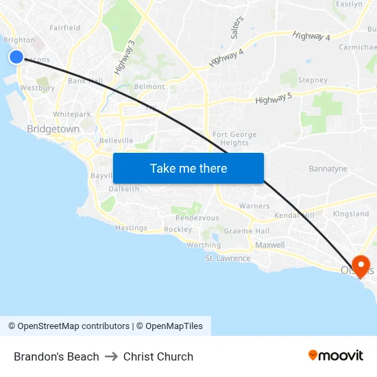 Brandon's Beach to Christ Church map