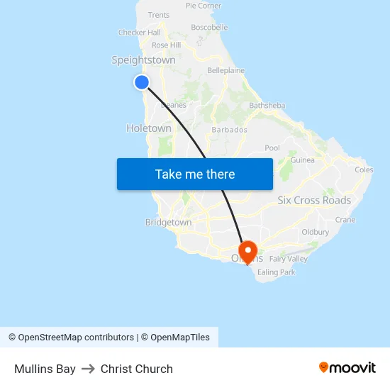 Mullins Bay to Christ Church map