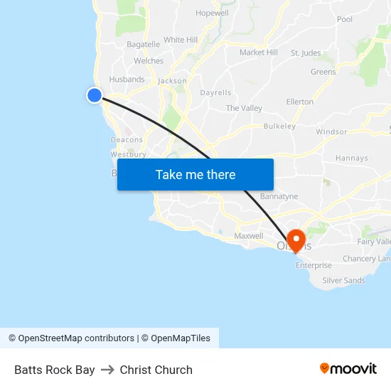 Batts Rock Bay to Christ Church map