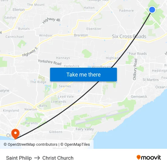 Saint Philip to Christ Church map