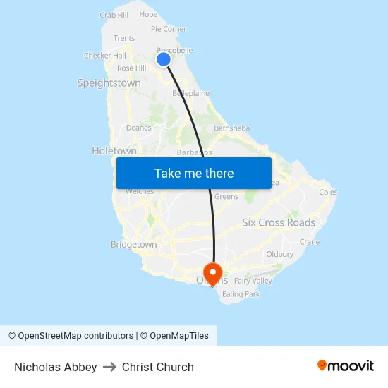 Nicholas Abbey to Christ Church map
