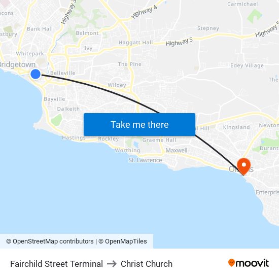 Fairchild Street Terminal to Christ Church map