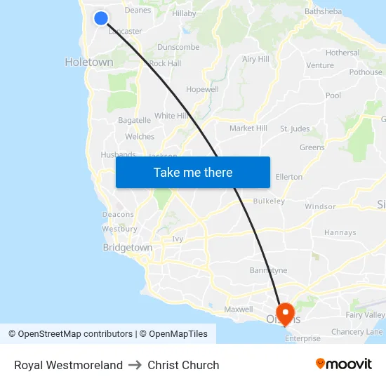 Royal Westmoreland to Christ Church map