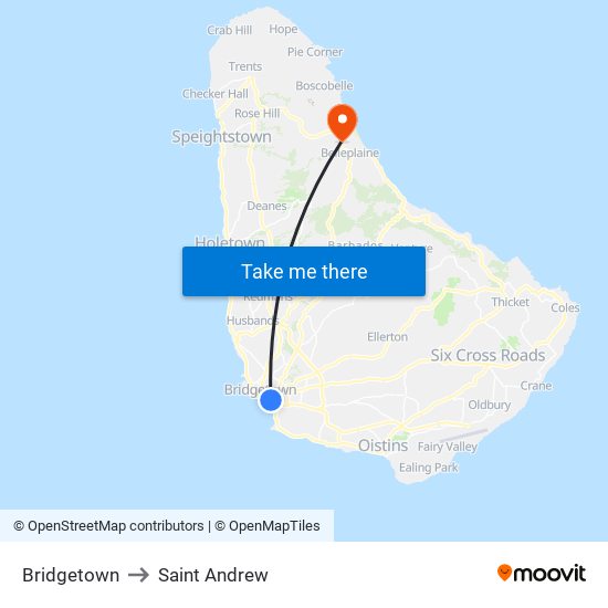 Bridgetown to Saint Andrew map