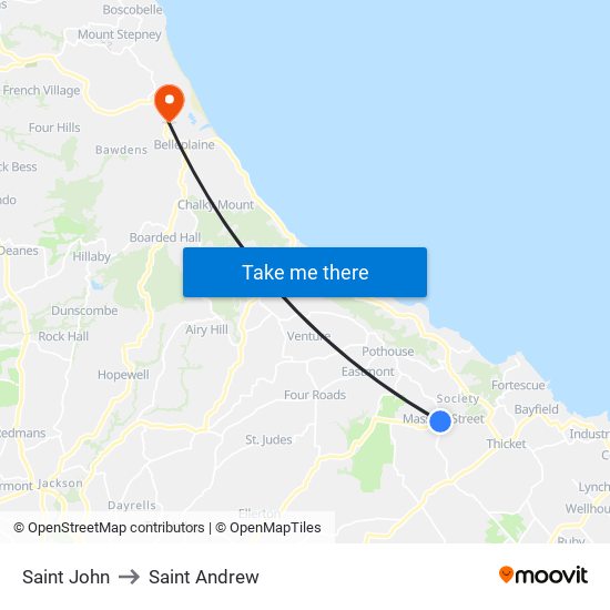 Saint John to Saint Andrew map