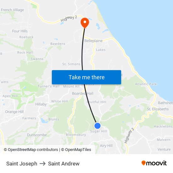 Saint Joseph to Saint Andrew map