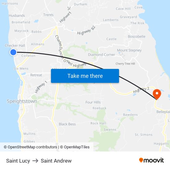 Saint Lucy to Saint Andrew map