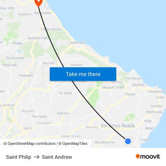 Saint Philip to Saint Andrew map