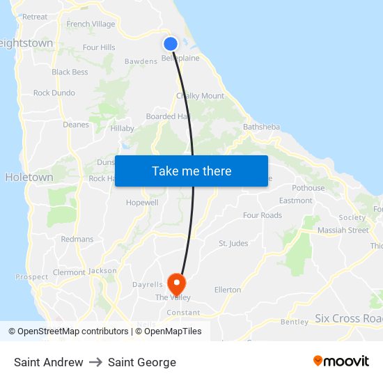 Saint Andrew to Saint George map