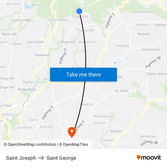 Saint Joseph to Saint George map
