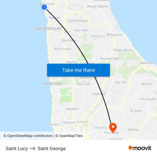 Saint Lucy to Saint George map