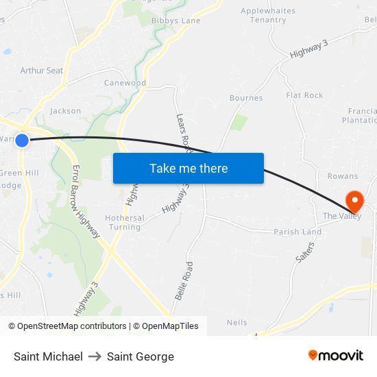 Saint Michael to Saint George map