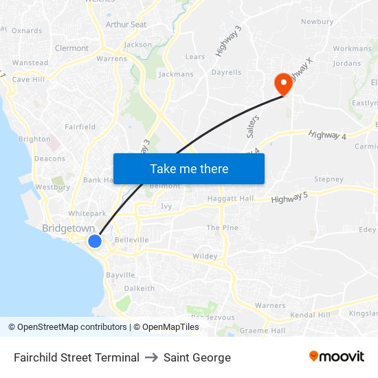 Fairchild Street Terminal to Saint George map