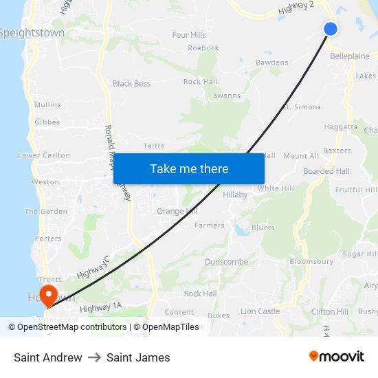 Saint Andrew to Saint James map