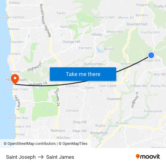 Saint Joseph to Saint James map