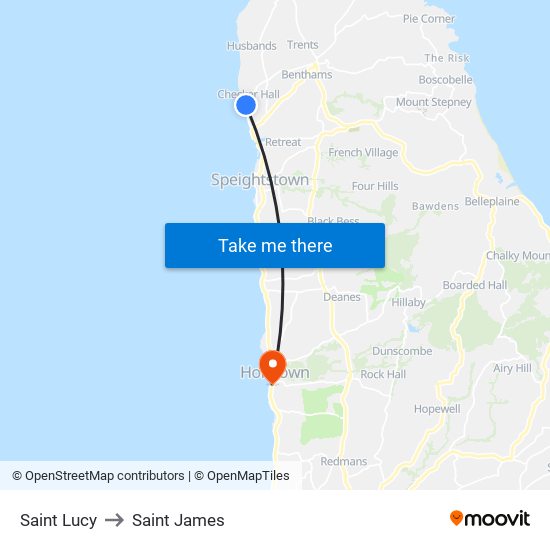 Saint Lucy to Saint James map