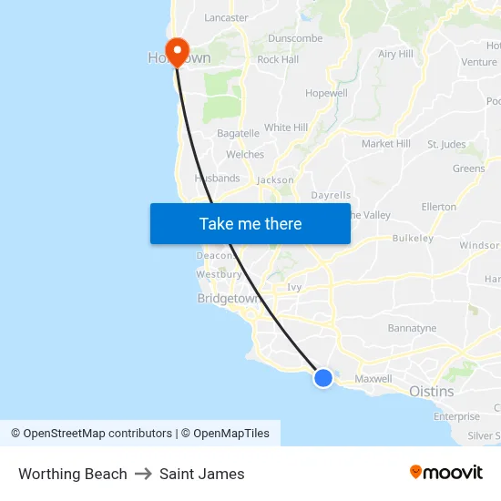 Worthing Beach to Saint James map