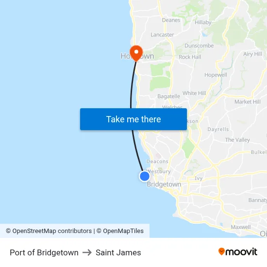 Port of Bridgetown to Saint James map