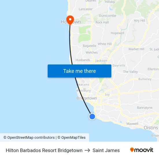 Hilton Barbados Resort Bridgetown to Saint James map