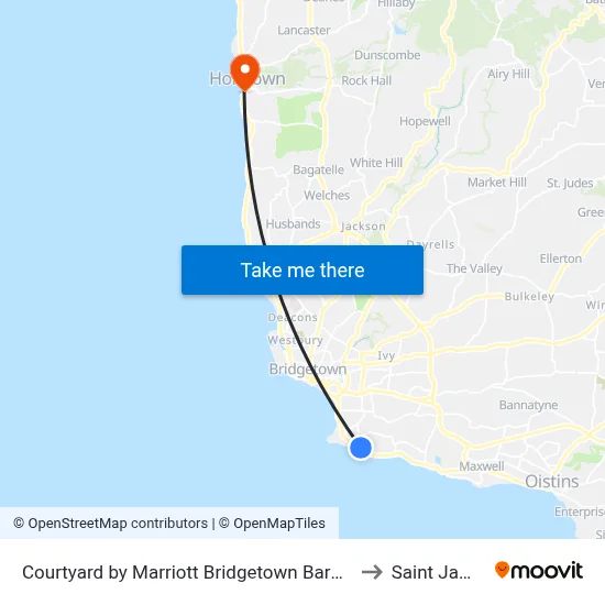 Courtyard by Marriott Bridgetown Barbados to Saint James map