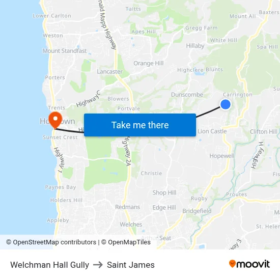 Welchman Hall Gully to Saint James map