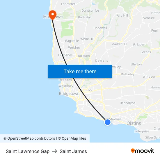 Saint Lawrence Gap to Saint James map