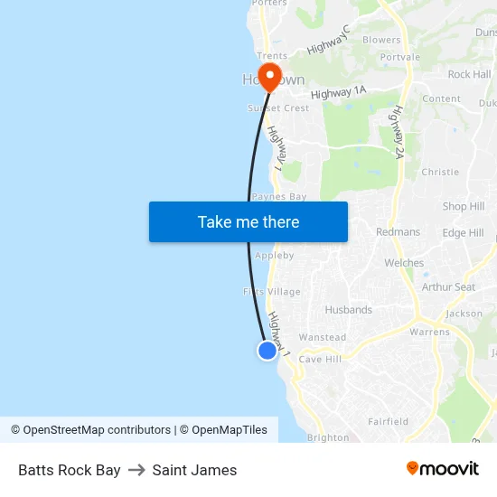 Batts Rock Bay to Saint James map