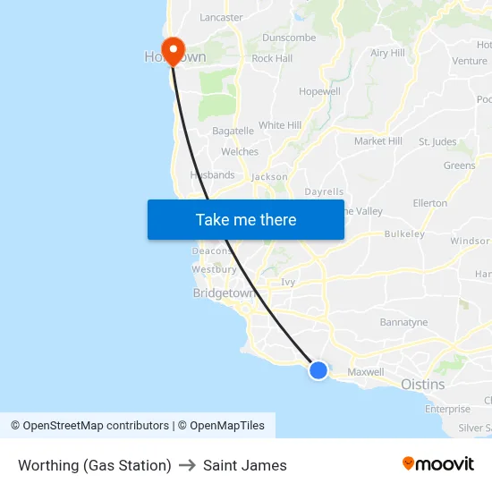 Worthing (Gas Station) to Saint James map