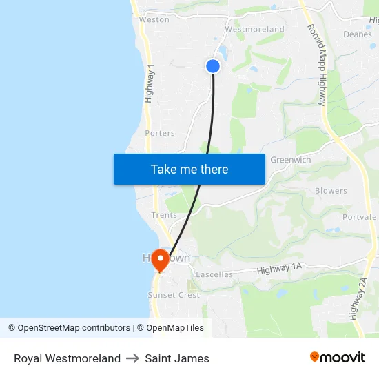 Royal Westmoreland to Saint James map