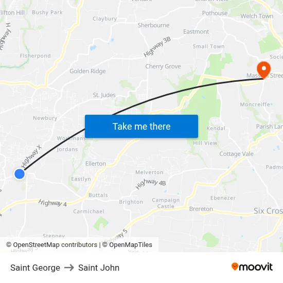 Saint George to Saint John map