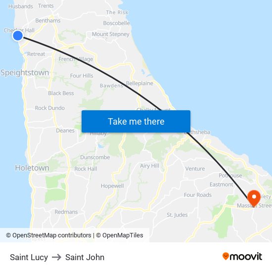 Saint Lucy to Saint John map